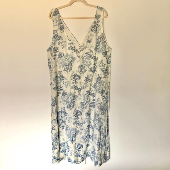 Reformation Monique Linen Dress in Teacup Blue Floral XL - Picture 7 of 12